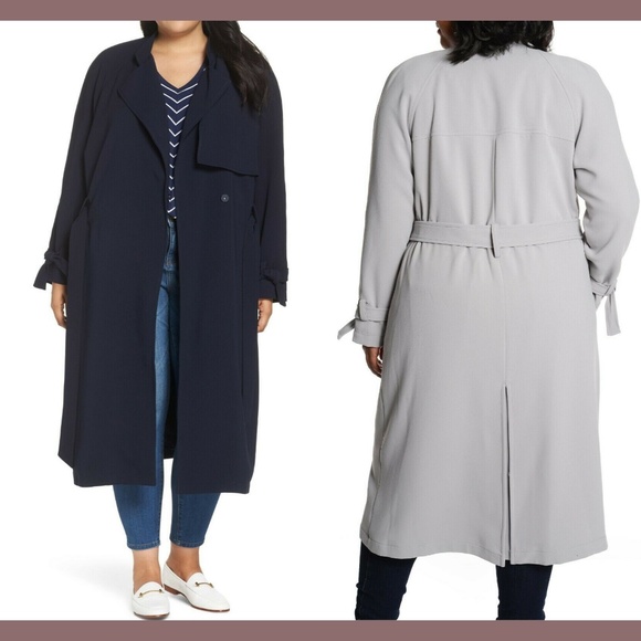 NEW Rachel Rachel Roy Luxe Crepe Trench Coat in Navy [PLUS SZ 2X‎ ] - Picture 1 of 8